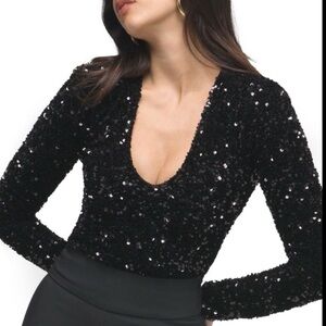Good American Black Sequin Bodysuit
